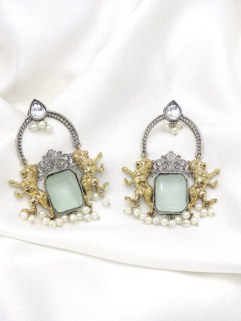 Oxidized Dual-Tone Maroon Tribal Drop Earrings