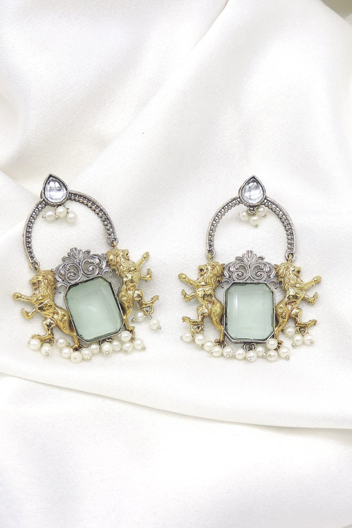 Oxidized Dual-Tone Maroon Tribal Drop Earrings