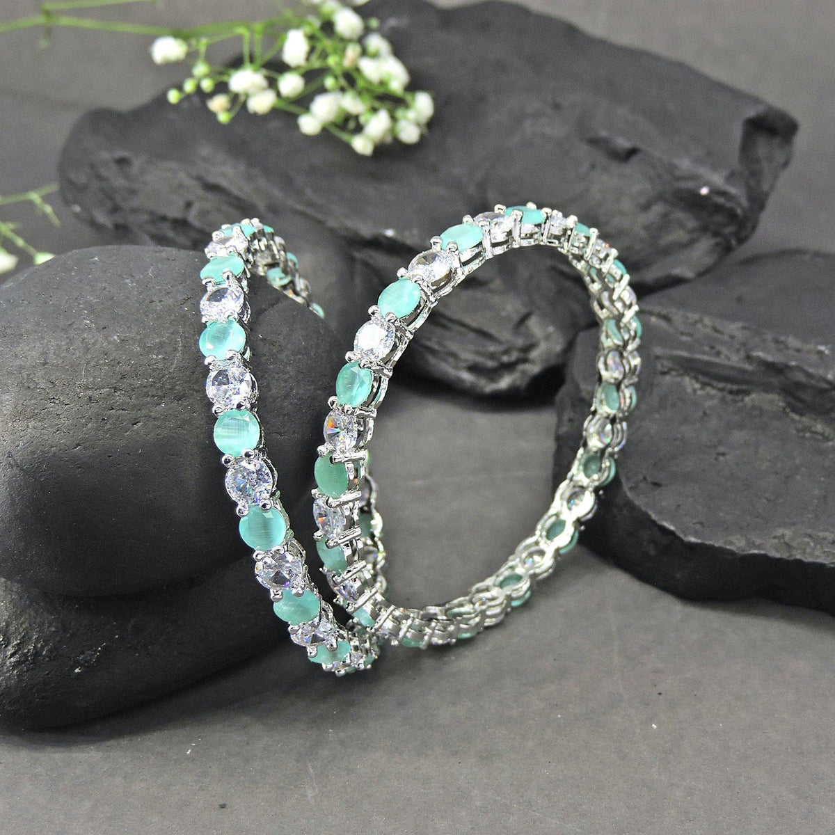 AD bangles with sage green stone – Indian American diamond green bangles USA – Joyrias