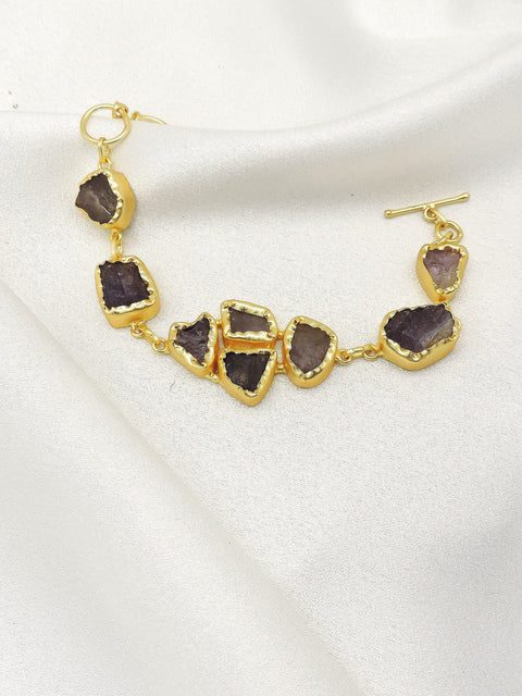 Raw Amethyst Stone Bracelet in Gold | Natural Statement Cuff Bracelet