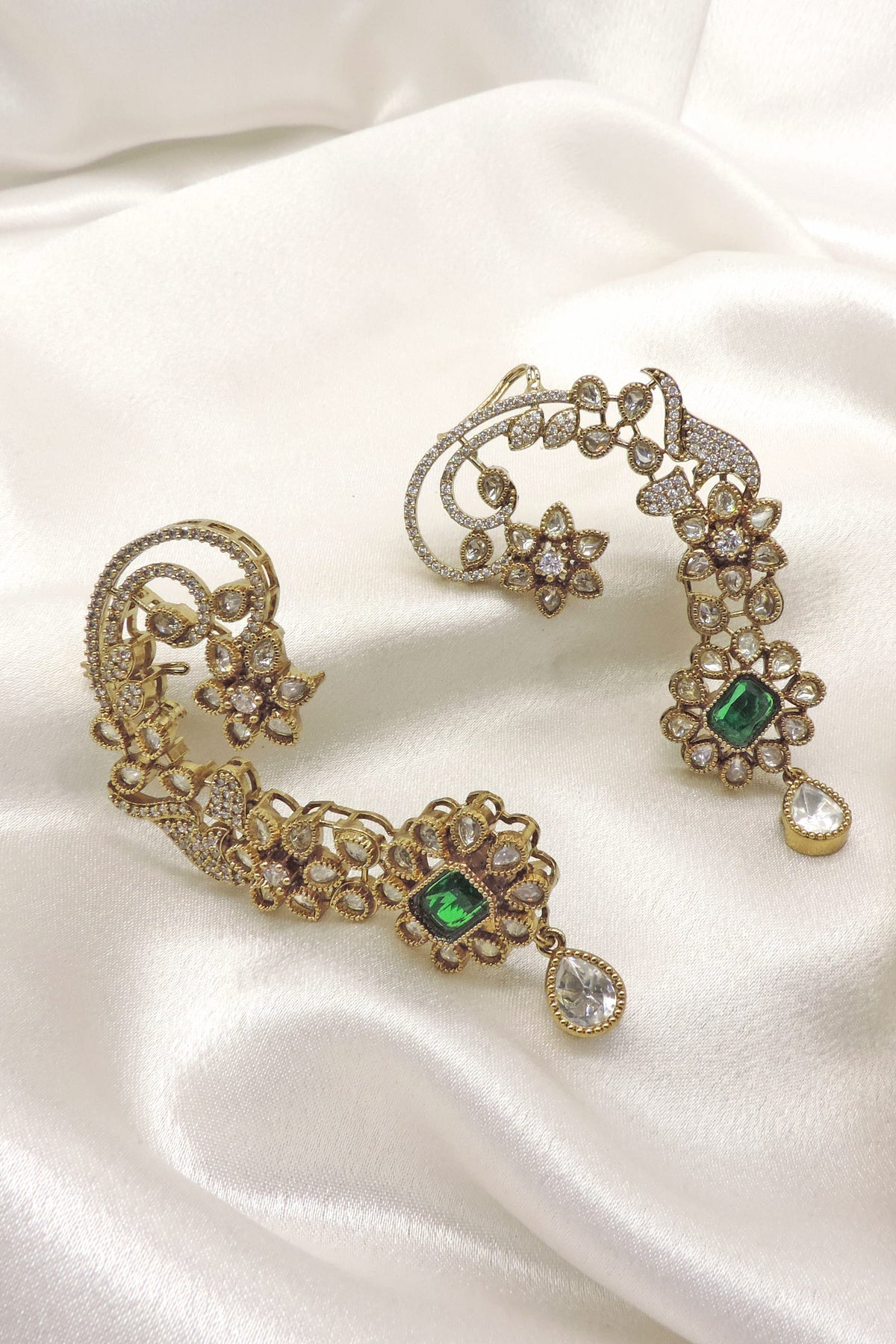 Emerald Kundan Ear Cuff Earrings