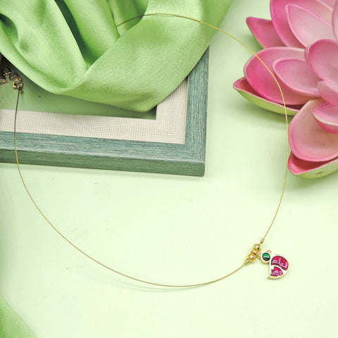 Mini lotus crescent wire pendant necklace – Indian minimalist lotus necklace USA – Joyrias