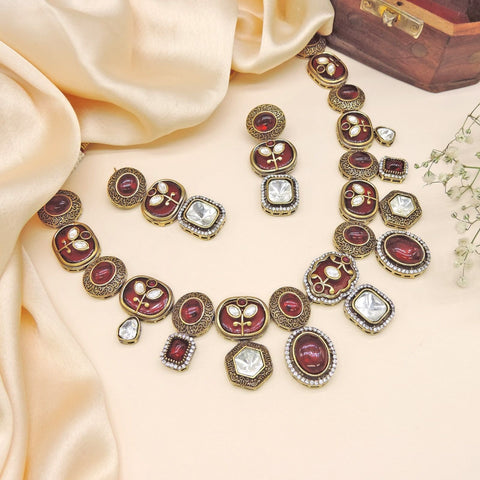 Red Monalisa with Kundan necklace set – Indian Kundan necklace for weddings USA – Joyrias