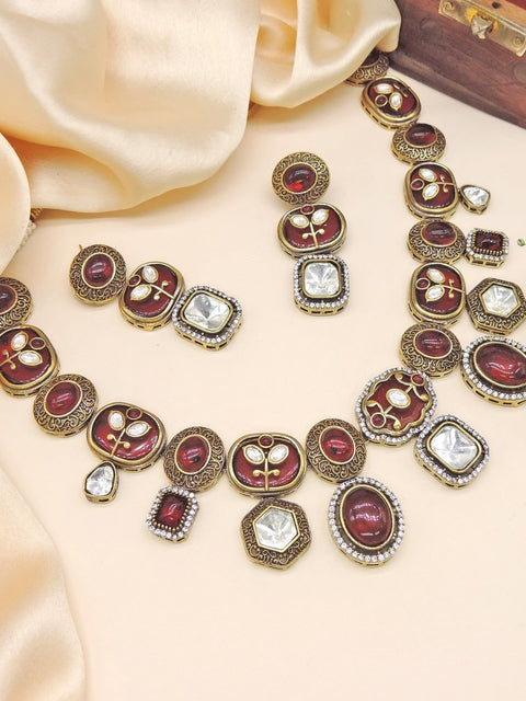 Red Monalisa with Kundan necklace set – Indian Kundan necklace for weddings USA – Joyrias