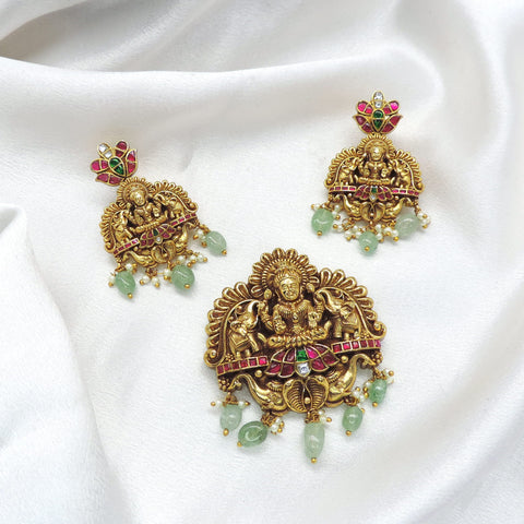 Divine Lakshmi Lotus Green Temple Jewelry Set by Joyrias