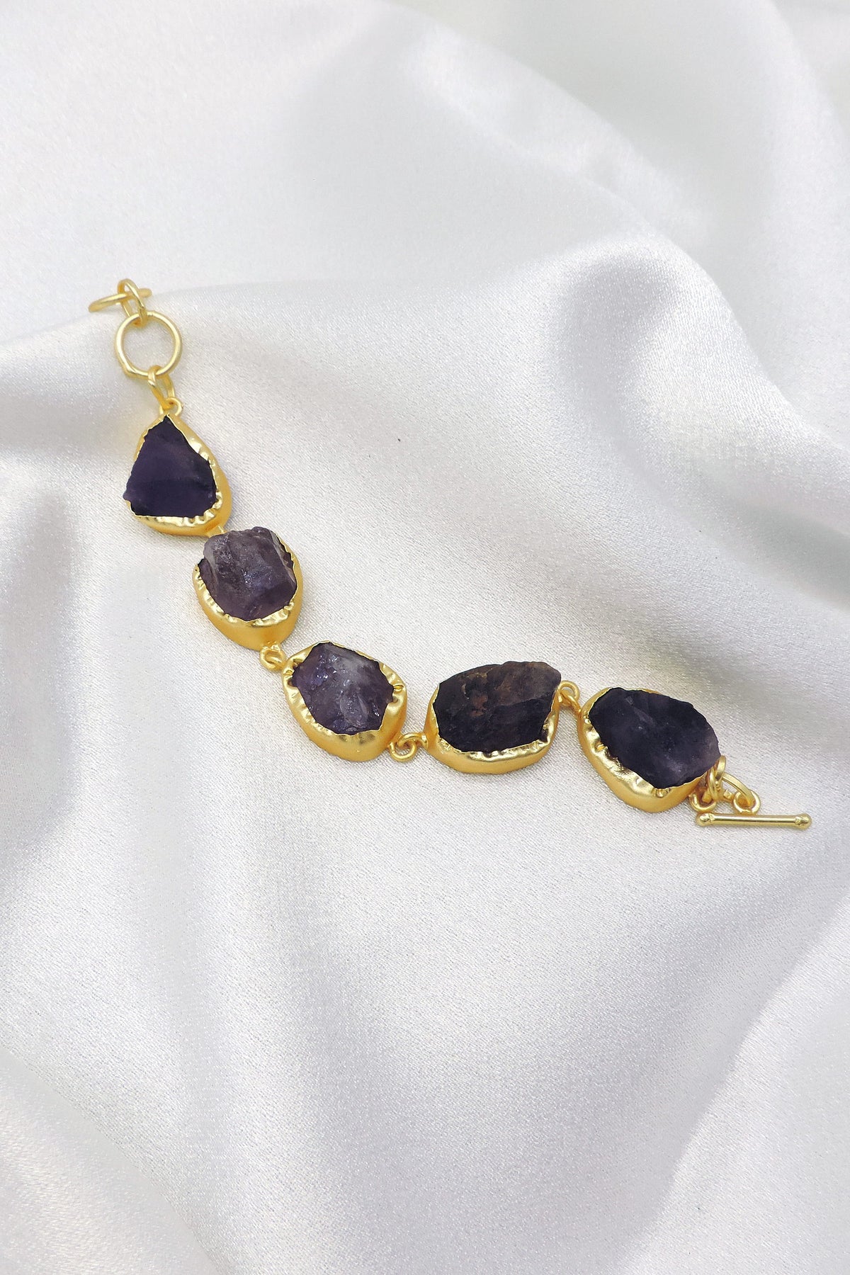 Raw Quartz Statement Bracelet | Natural Stone Gold Link Bracelet