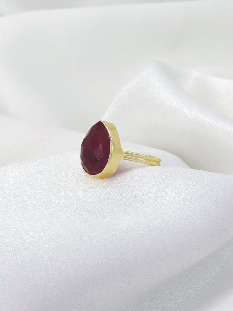Prehnite Statement Ring | Gold Plated Natural Stone Adjustable Ring