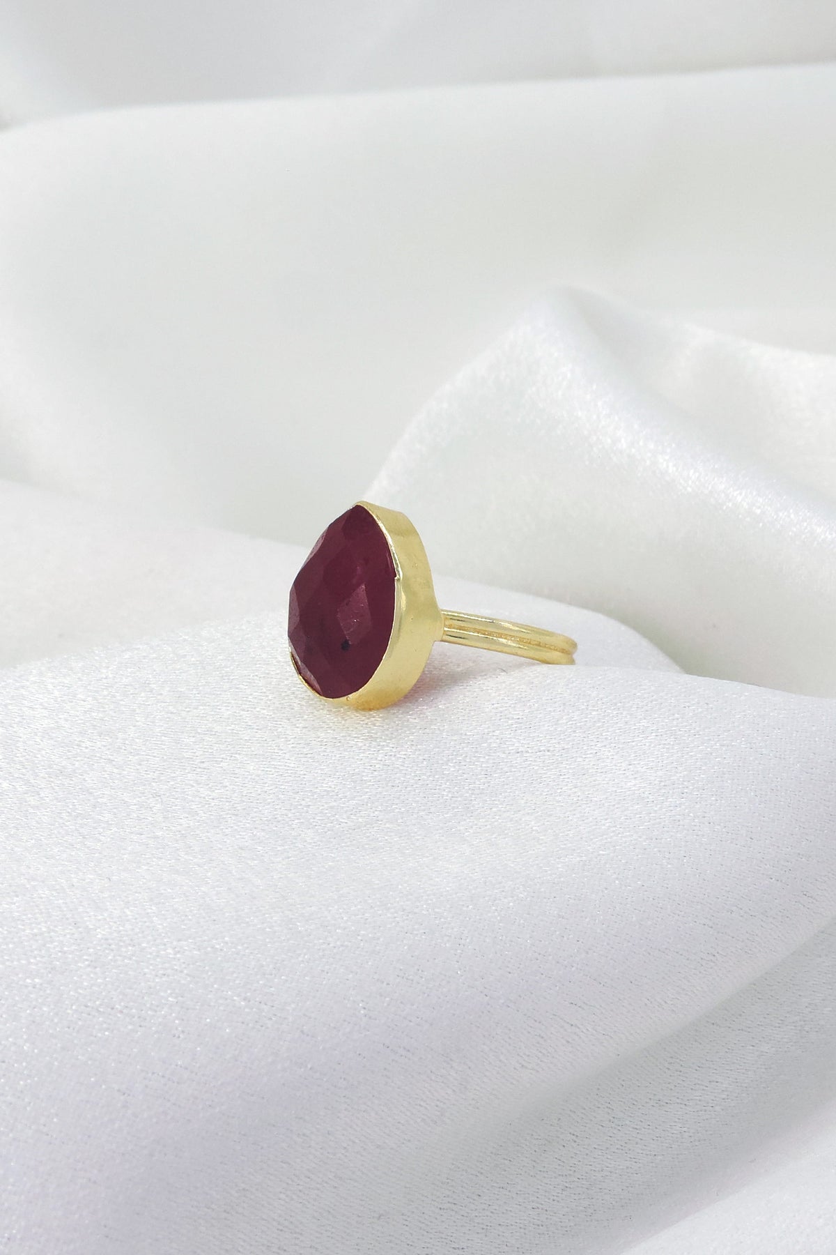 Prehnite Statement Ring | Gold Plated Natural Stone Adjustable Ring
