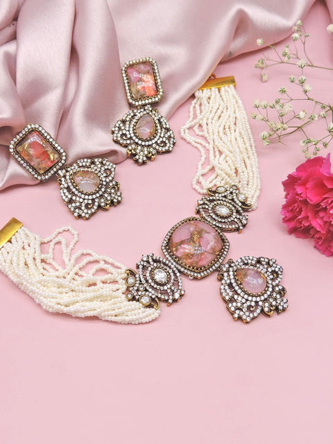 Royal ethnic beaded jewelry set – Indian beaded necklace set for weddings USA – Joyrias