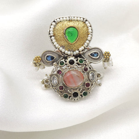 Oxidized multicolor CZ AD ring with antique detailing from joyrias