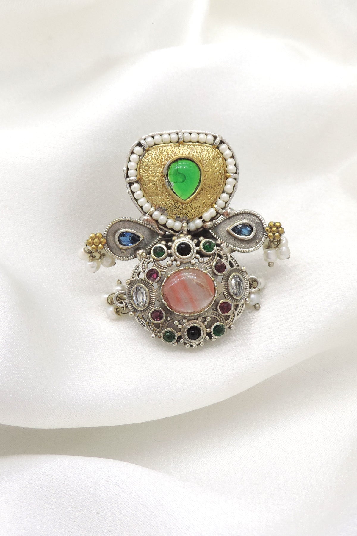 Oxidized multicolor CZ AD ring with antique detailing from joyrias