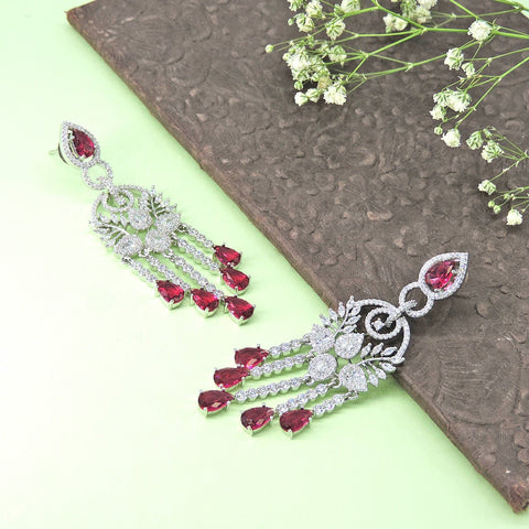 AD earrings with red stone – Indian American diamond red stone earrings USA – Joyrias