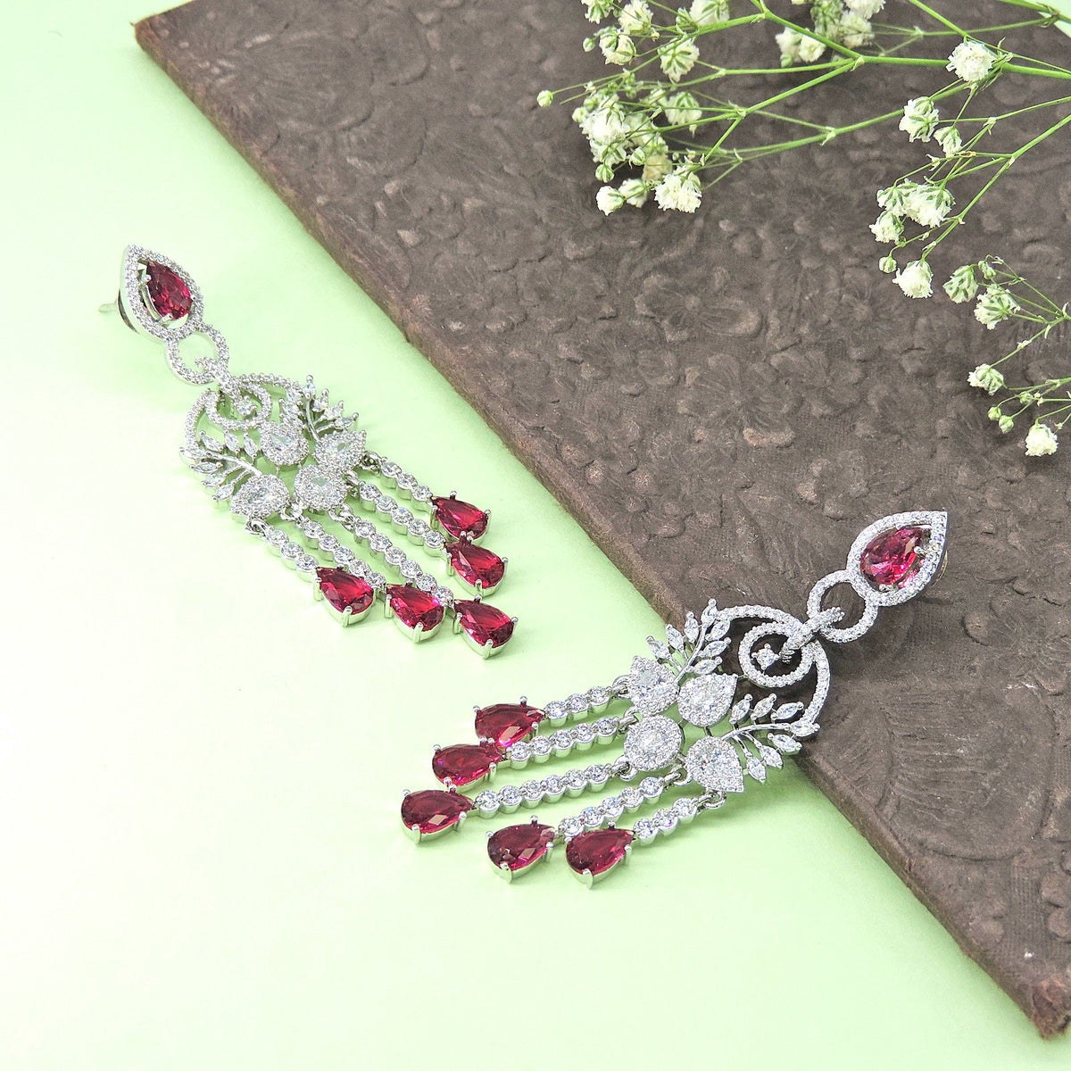 AD earrings with red stone – Indian American diamond red stone earrings USA – Joyrias