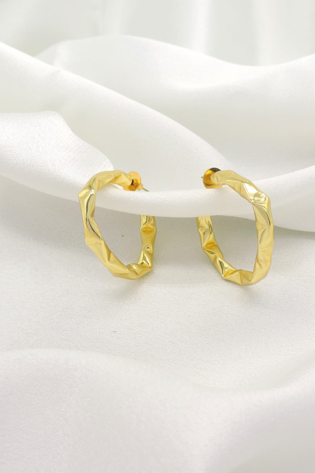 Textured Gold Hoop Earrings – Organic Irregular Statement Hoops