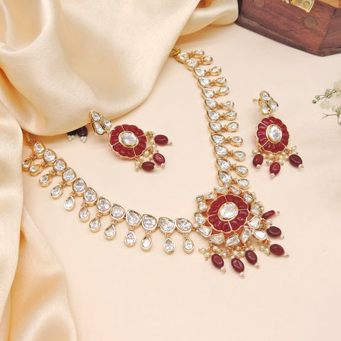 Ruby and Polki Kundan necklace set – Indian Polki Kundan bridal necklace USA – Joyrias