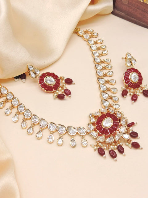 Ruby and Polki Kundan necklace set – Indian Polki Kundan bridal necklace USA – Joyrias