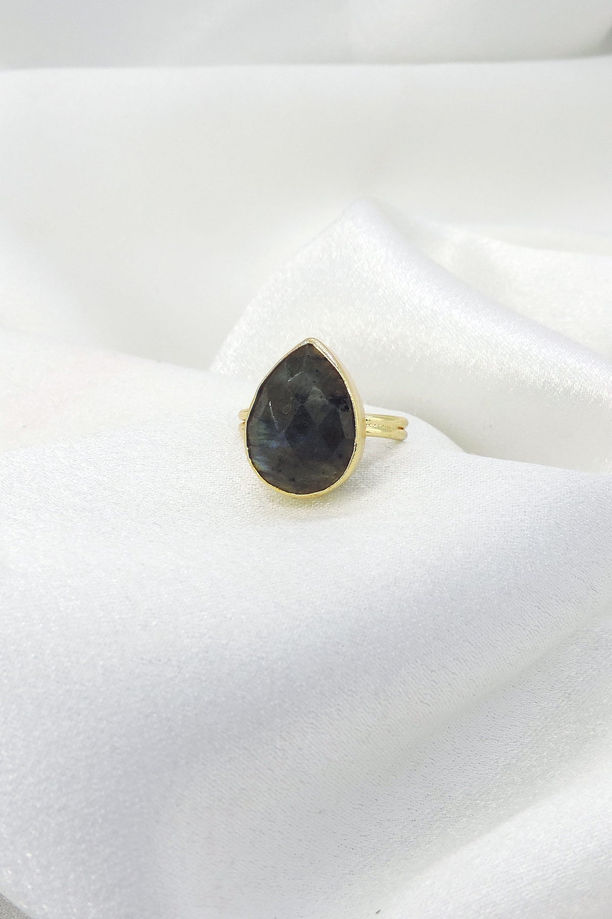 Prehnite Statement Ring | Gold Plated Natural Stone Adjustable Ring