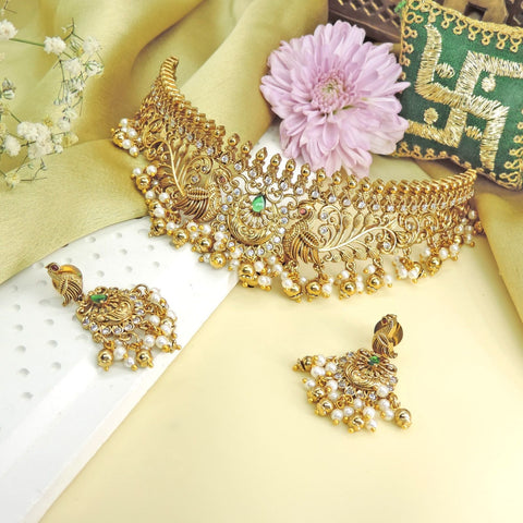 Grand peacock temple choker set – South Indian peacock necklace for weddings USA – Joyrias