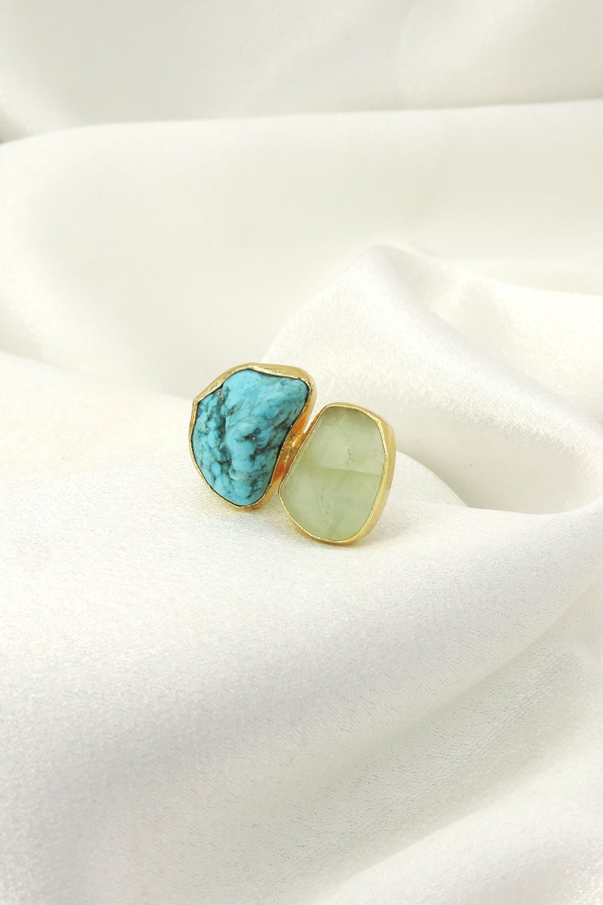 Prehnite Statement Ring | Gold Plated Natural Stone Adjustable Ring