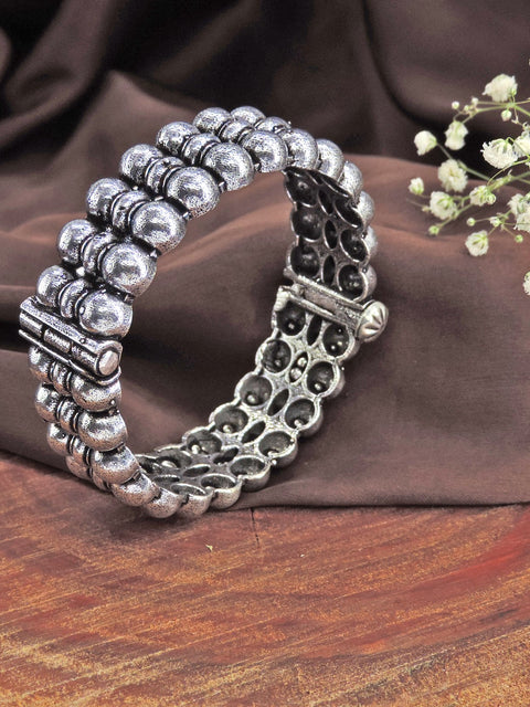 Silver lookalike brass oxidized antique ball bangle – Indian openable kada for women – Joyrias