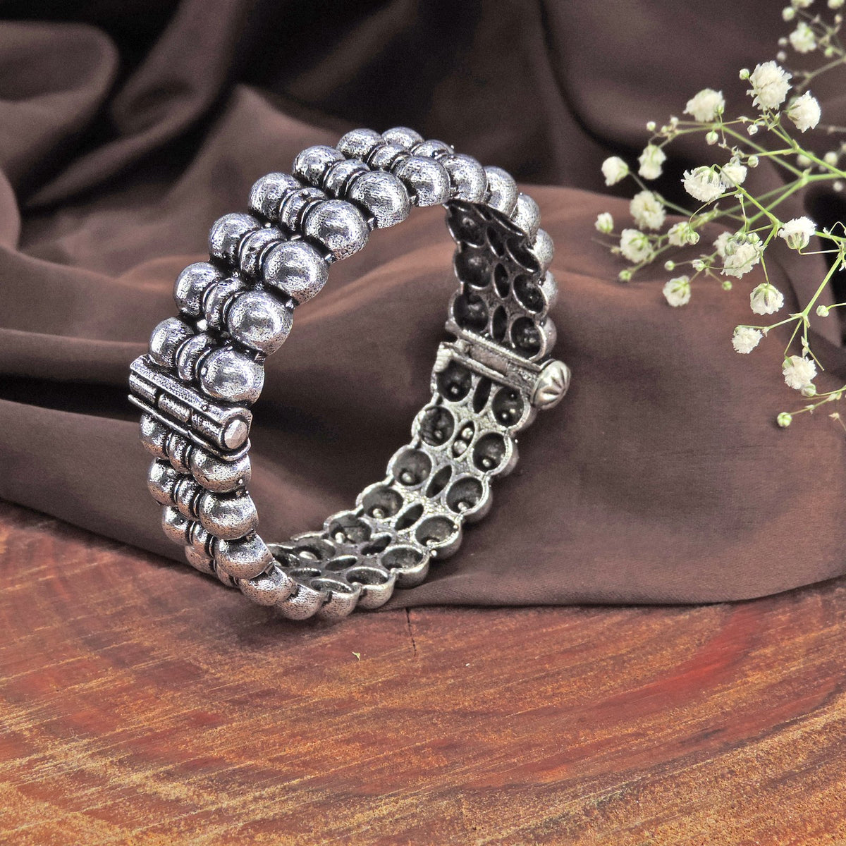 Silver Lookalike Brass Oxidised Antique Ball Bangle Image 0