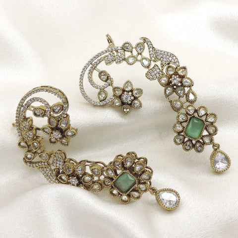 Emerald Kundan Ear Cuff Earrings by Joyrias