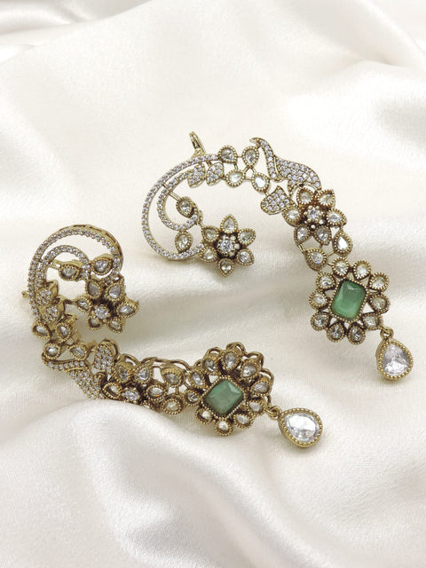 Emerald Kundan Ear Cuff Earrings by Joyrias