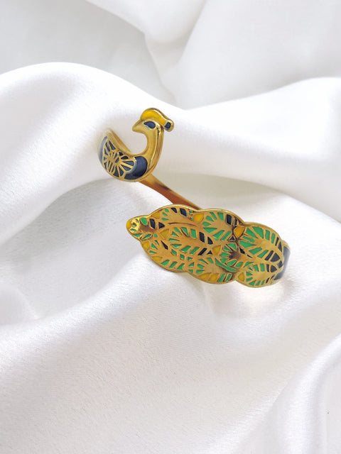 Gold Peacock Open Cuff Bracelet by Joyrias