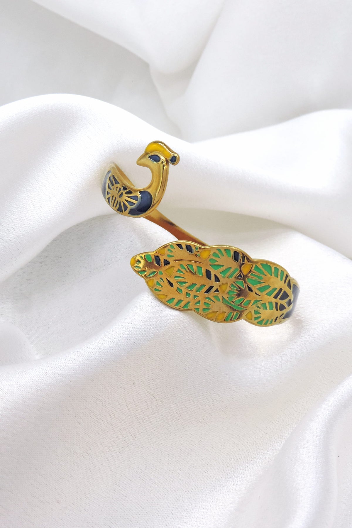 Gold Peacock Open Cuff Bracelet by Joyrias
