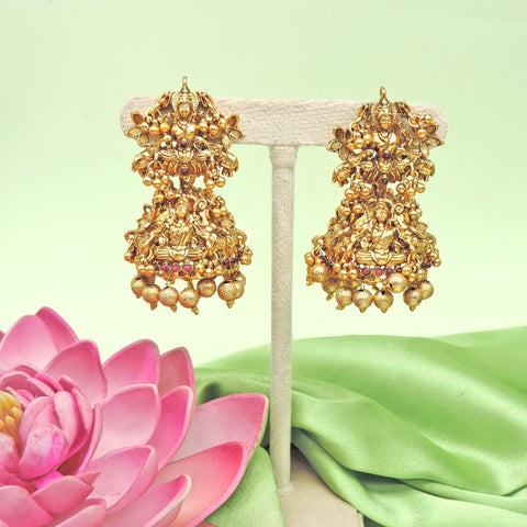 Lakshmi double tier temple jhumkas – South Indian temple jhumka earrings USA – Joyrias
