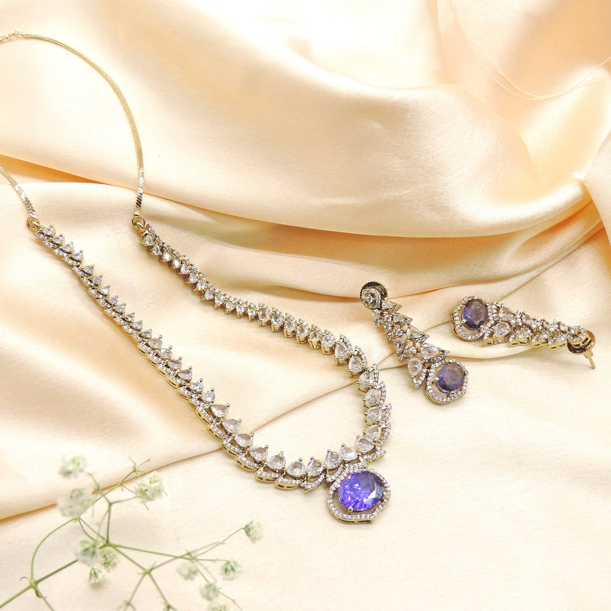 Purple stone necklace set – Indian purple stone necklace for weddings and festivals USA – Joyrias
