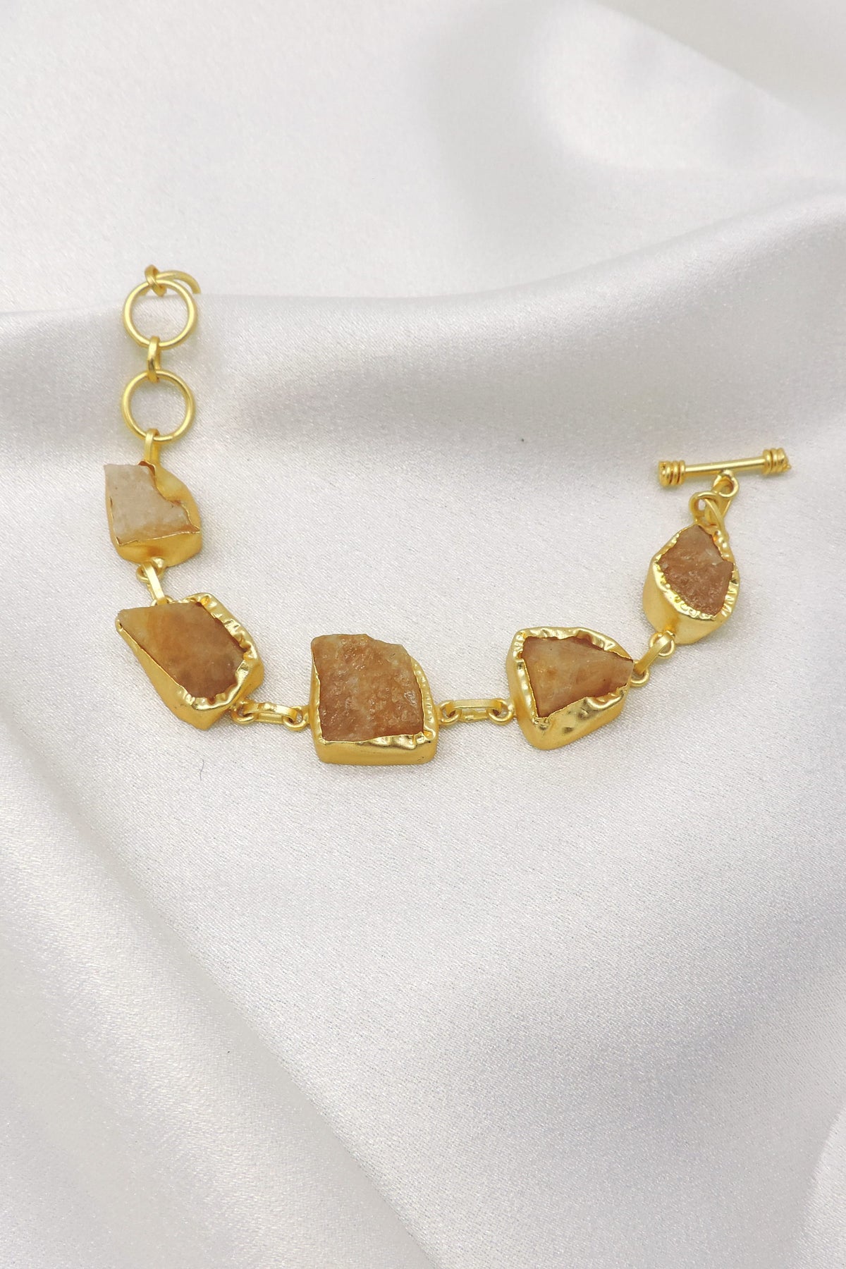 Raw Quartz Statement Bracelet | Natural Stone Gold Link Bracelet