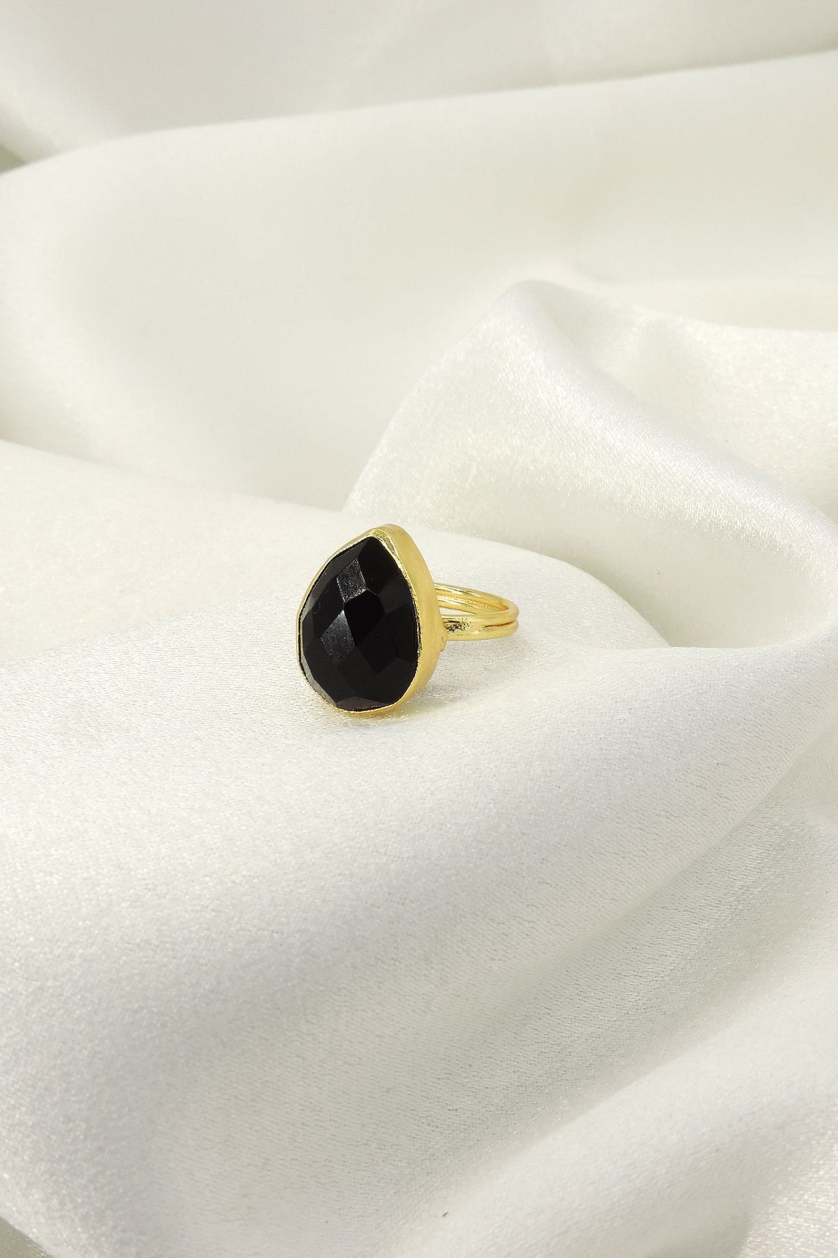 Prehnite Statement Ring | Gold Plated Natural Stone Adjustable Ring