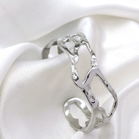Silver Organic Open Cuff Bracelet by Joyrias