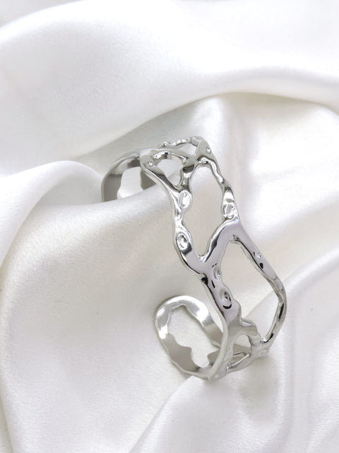 Silver Organic Open Cuff Bracelet by Joyrias