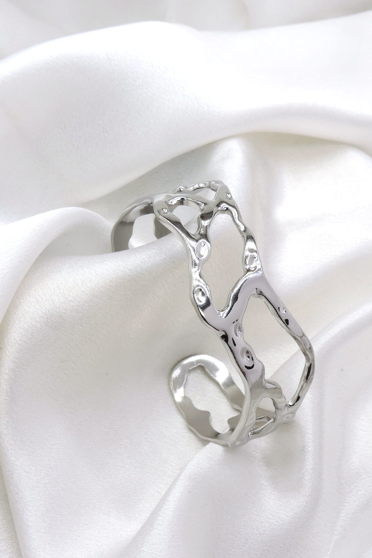 Silver Organic Open Cuff Bracelet by Joyrias