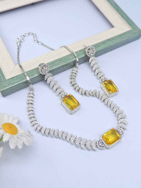 Yellow doublet with CZ necklace set – Indian yellow doublet necklace USA – Joyrias