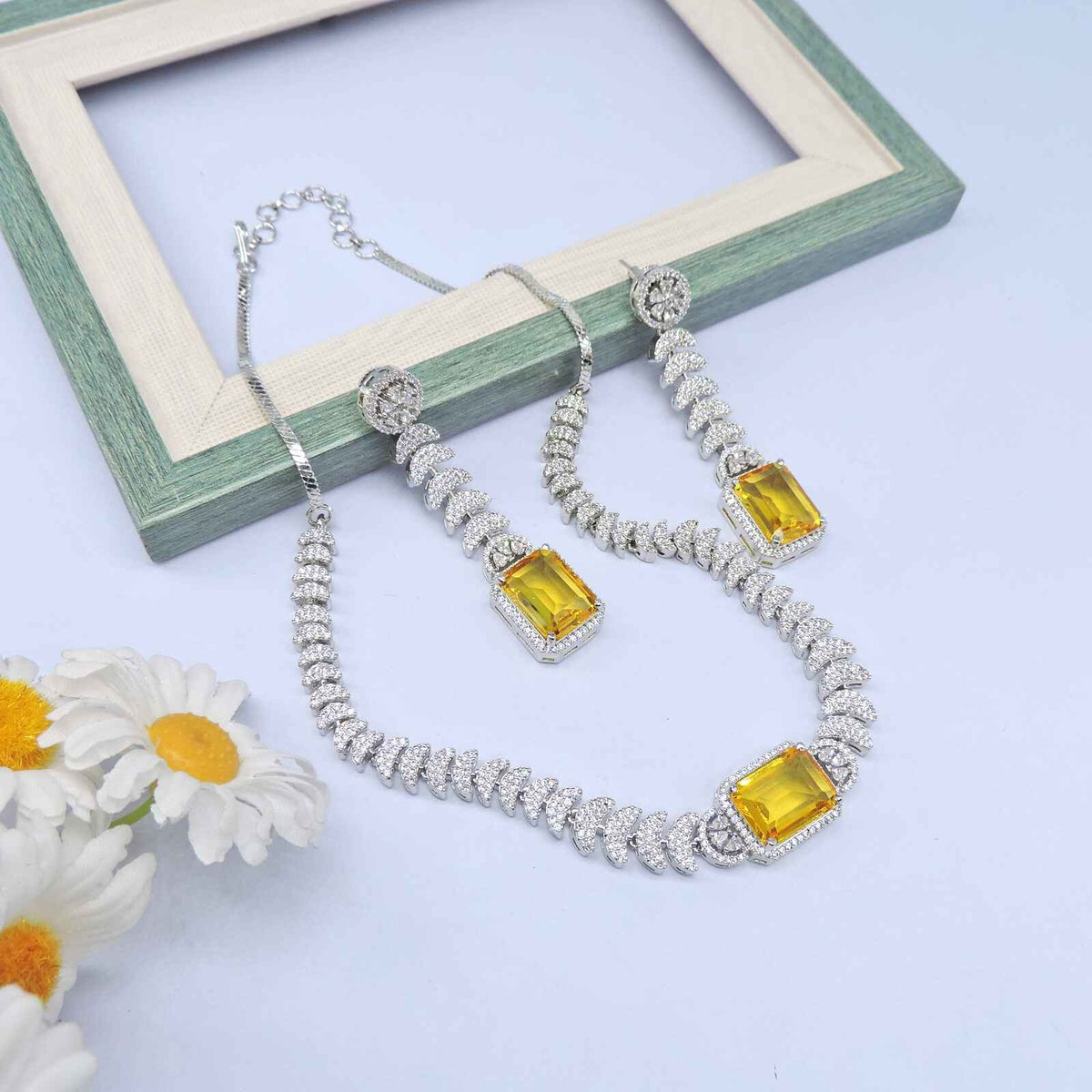 Yellow doublet with CZ necklace set – Indian yellow doublet necklace USA – Joyrias