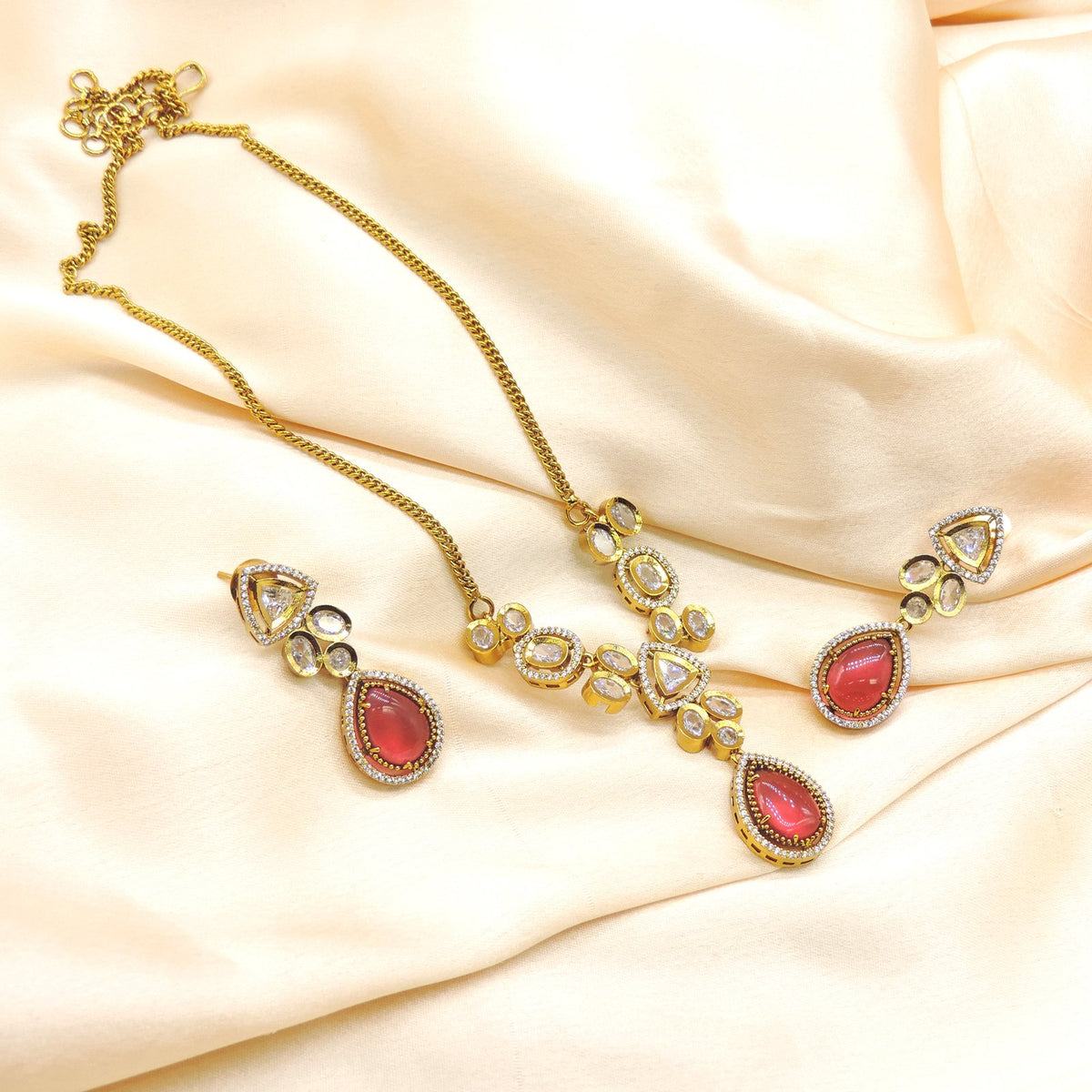 Victorian Necklace with Red color stone Image 0