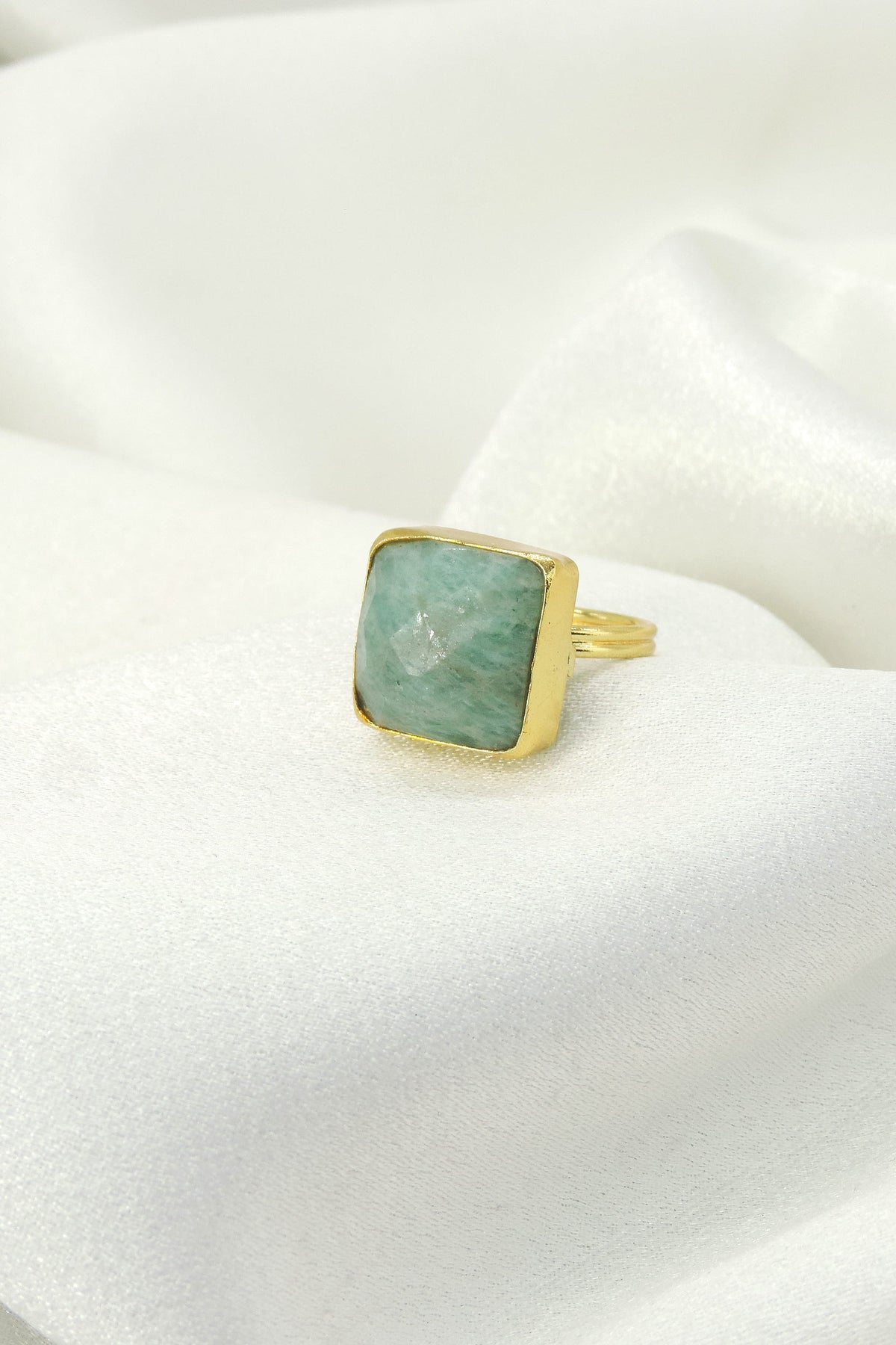 Prehnite Statement Ring | Gold Plated Natural Stone Adjustable Ring