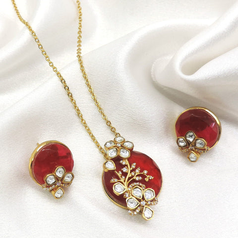 Ruby Kundan pendant necklace set by Joyrias