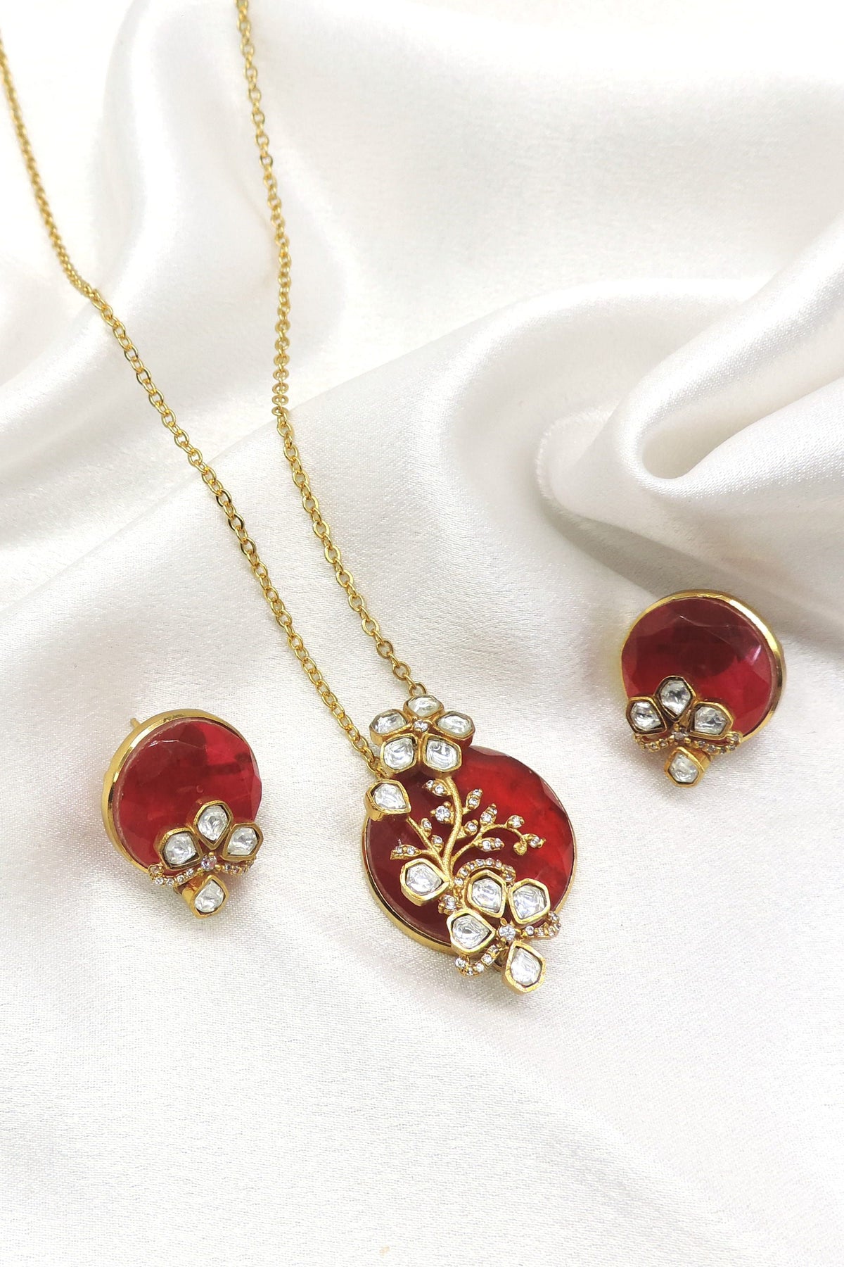 Ruby Kundan pendant necklace set by Joyrias
