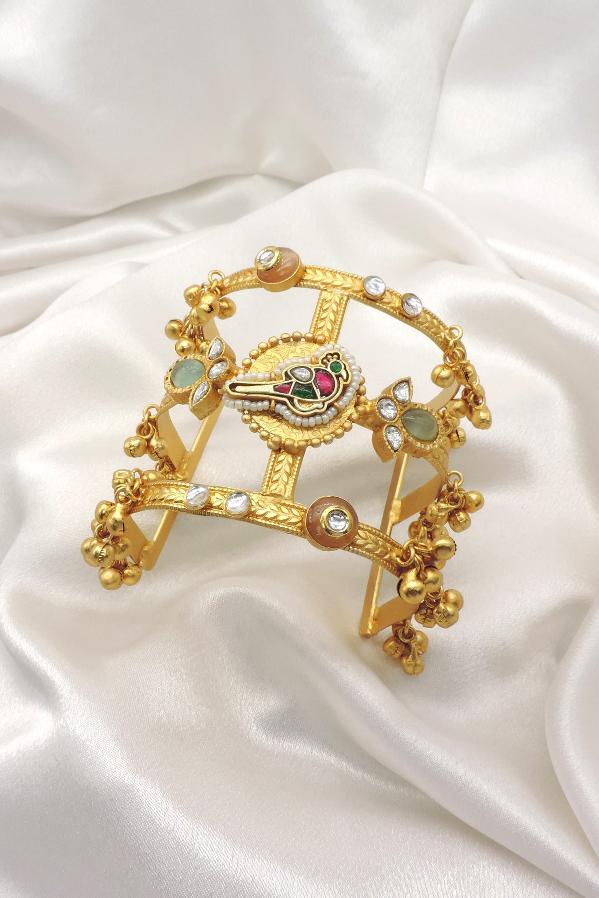 Kundan Ghungroo Cuff Bracelet by Joyrias