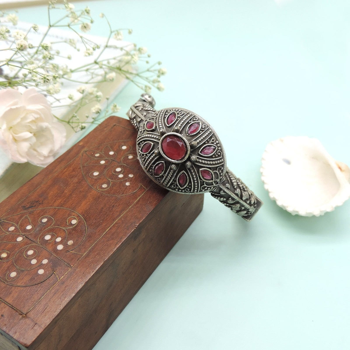 Red stone oxidized bangle – Indian stone studded bangle for Navratri and weddings – Joyrias