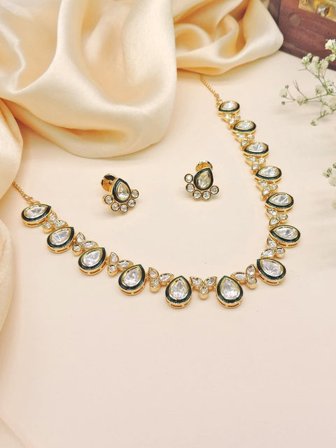 Elegant teardrop Kundan necklace set – Indian Kundan teardrop necklace for weddings USA – Joyrias