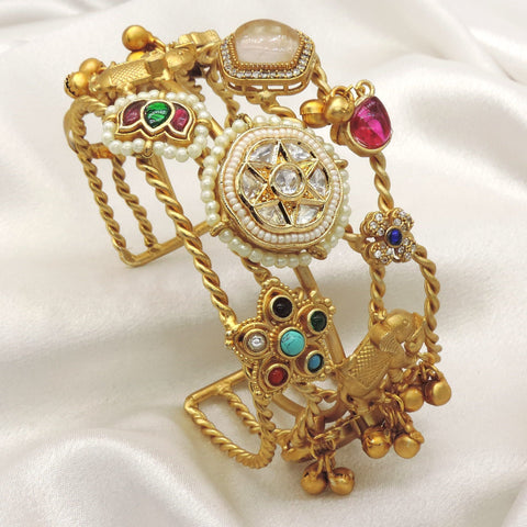 Traditional Multicolor Kundan Cuff Bracelet by Joyrias