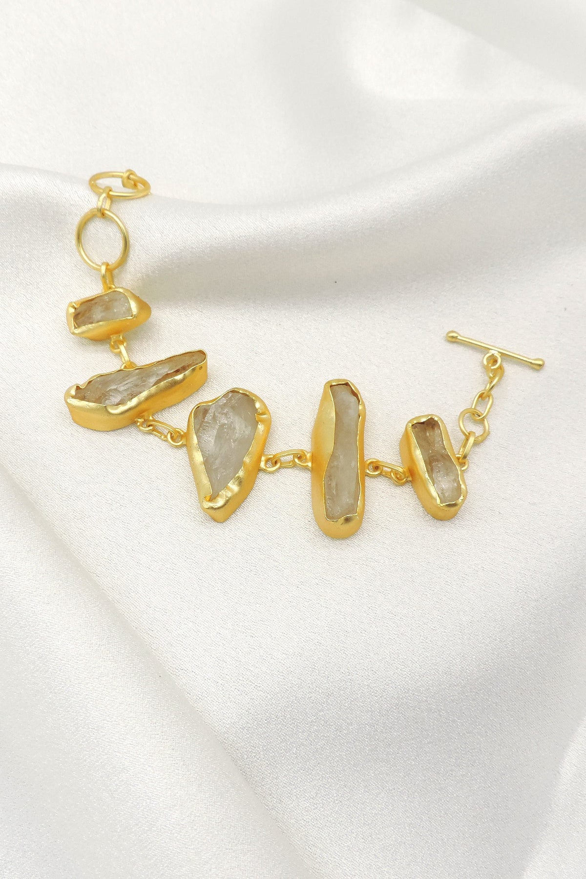 Raw Quartz Statement Bracelet | Natural Stone Gold Link Bracelet