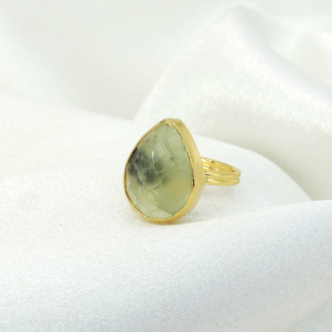 Prehnite Statement Ring | Gold Plated Natural Stone Ring