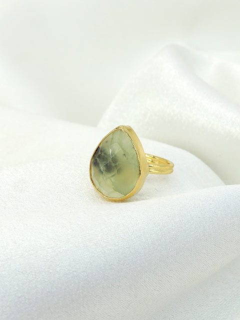 Prehnite Statement Ring | Gold Plated Natural Stone Ring