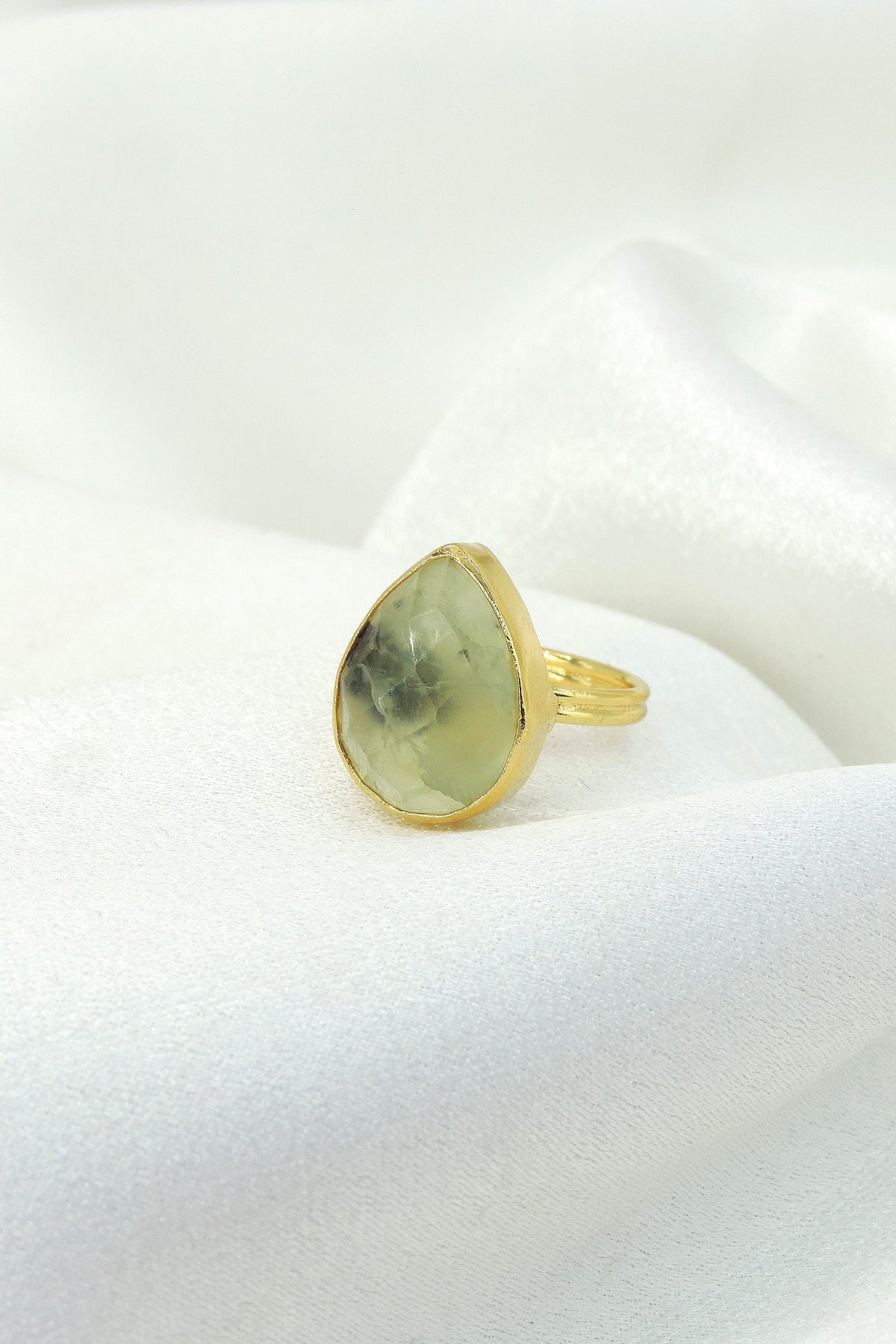 Prehnite Statement Ring | Gold Plated Natural Stone Ring